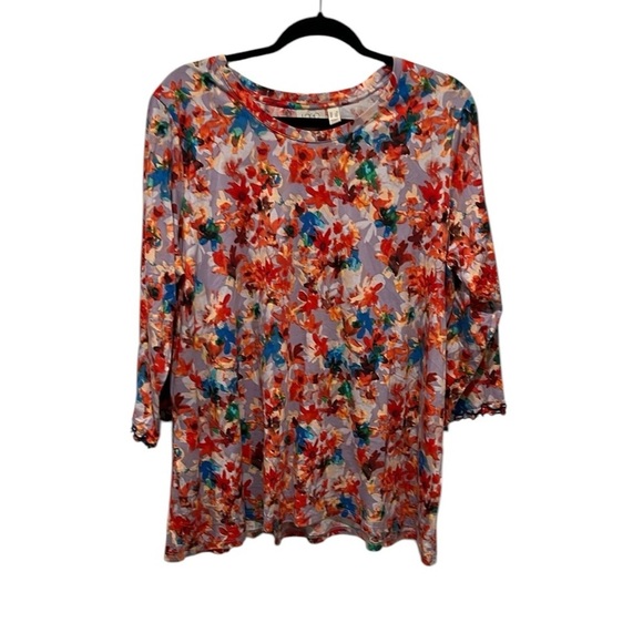 LOGO by Lori Goldstein QVC multi color floral 3/4 sleeve top size 1X - Picture 1 of 8